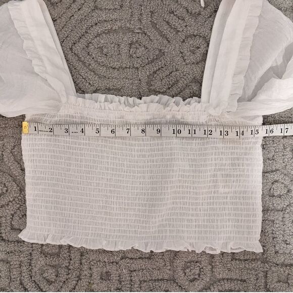 H&m puff sleeves smocked white peasant blouse Medium @K1 - Picture 9 of 11